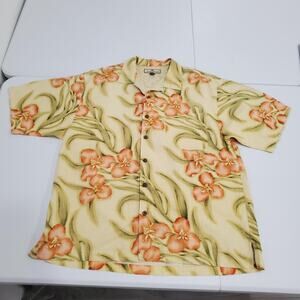 Tommy Bahama Shirt Mens Large Yellow Silk Floral Hawaiian Button Up Tropical